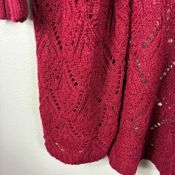 VTG 90s August Silk Whimsigoth Crimson Red Knit Open Cardigan Size XL Eclectic - Picture 4 of 6